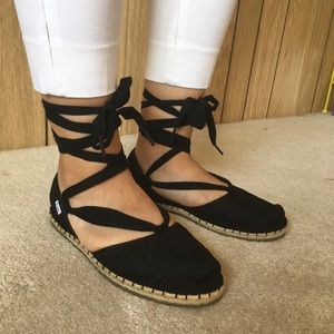 Size 6.5 black lace-up Toms, super cute!!!